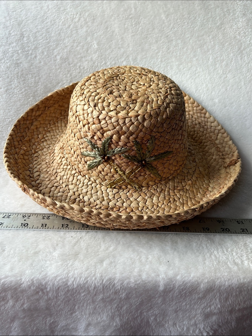Cappelli Straworld Vintage Woven Straw Sun Hat with Palm Embroidery - Natural